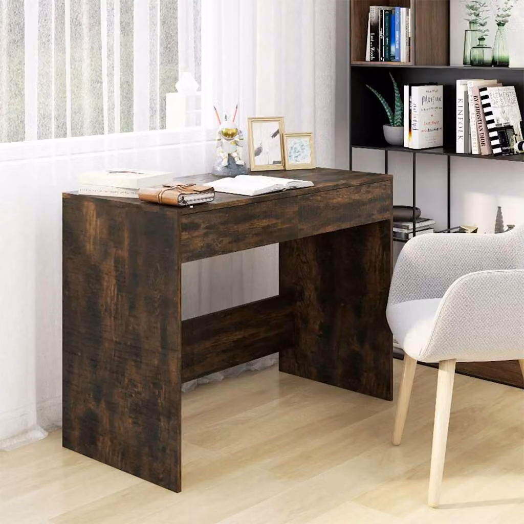 Scrivania moderna vidaXL in legno e MDF color rovere, con cassettiera, L 101 cm x P 50 cm x H 76,5 cm