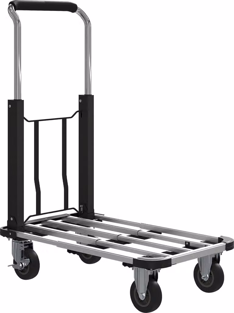 Carrello pieghevole, capacità 150 kg, maniglia regolabile, nero