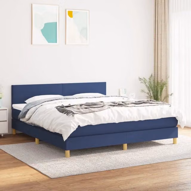 Letto Ibrido con Giroletto a Molle e Materasso vidaXL in Tessuto Blu e Bianco L: 180 cm, P: 200 cm, H: 88 cm
