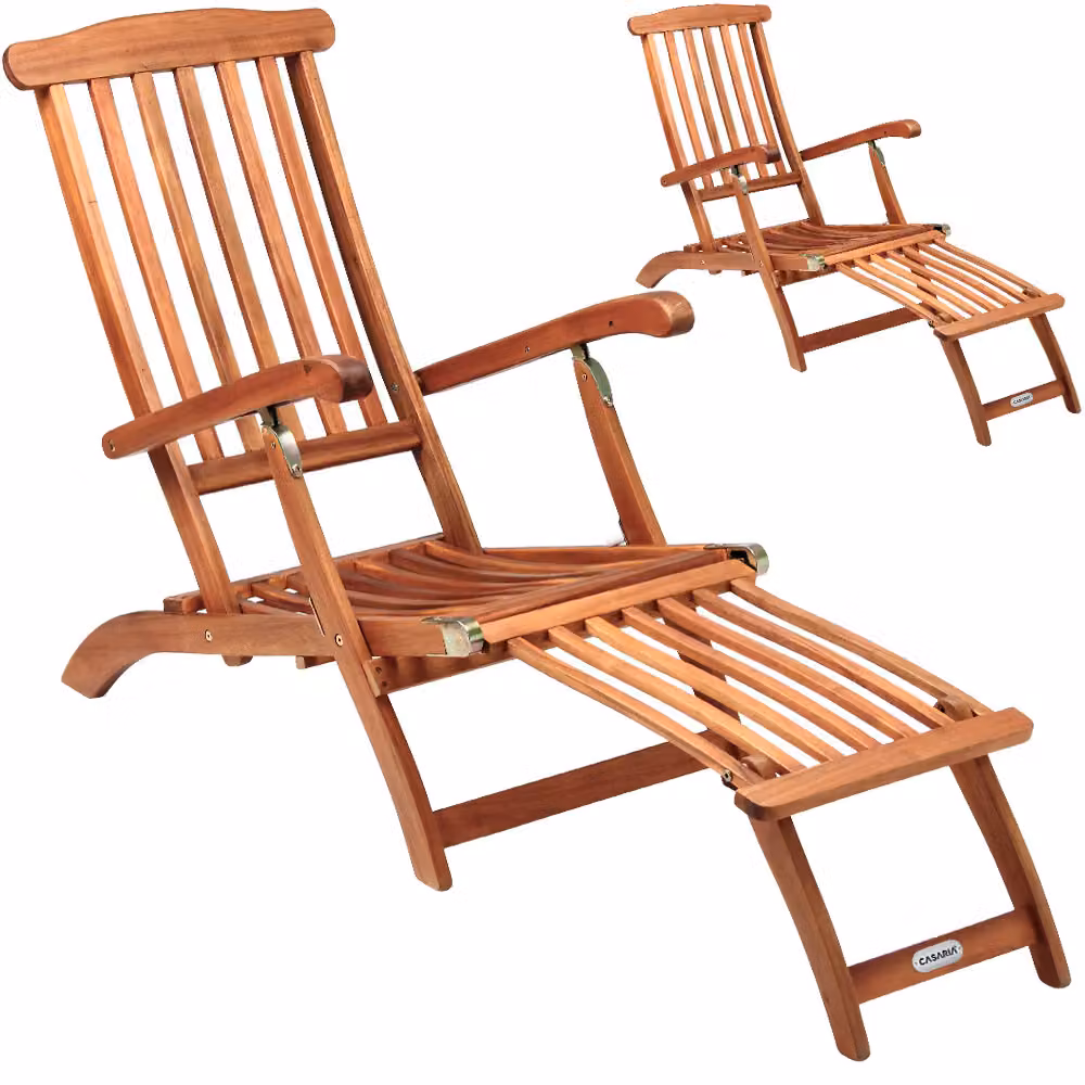Set di 2 sedie a sdraio Queen Mary Casaria in legno di acacia marrone con poggiatesta regolabile e braccioli – 2