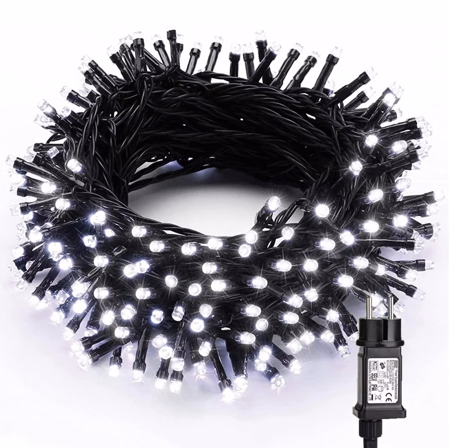 Catena luminosa da 20 metri, con 200 LED, luce bianca fredda, impermeabile, 8 modalità