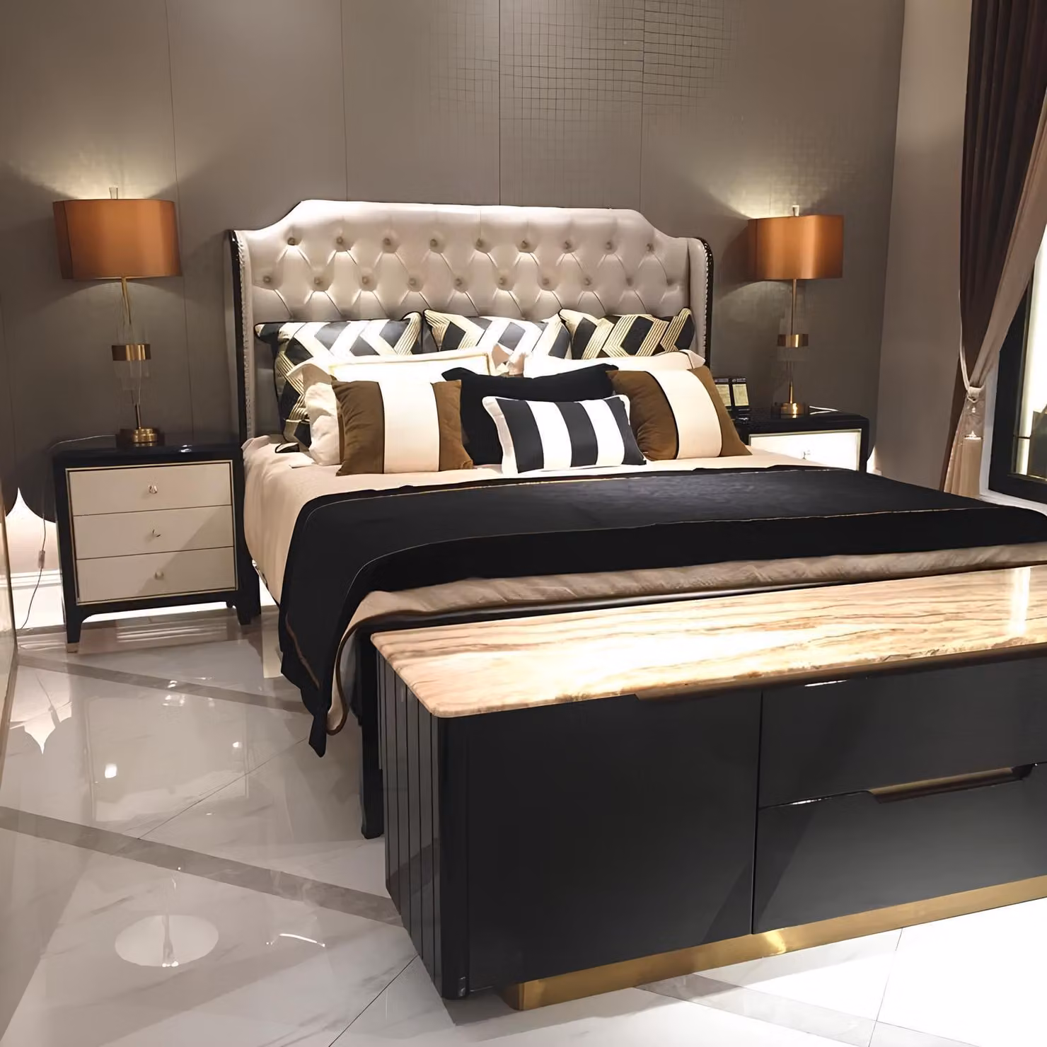 Leder Bett Polster Design Luxus Doppel Hotel Betten Holz Schlaf Zimmer Ehe