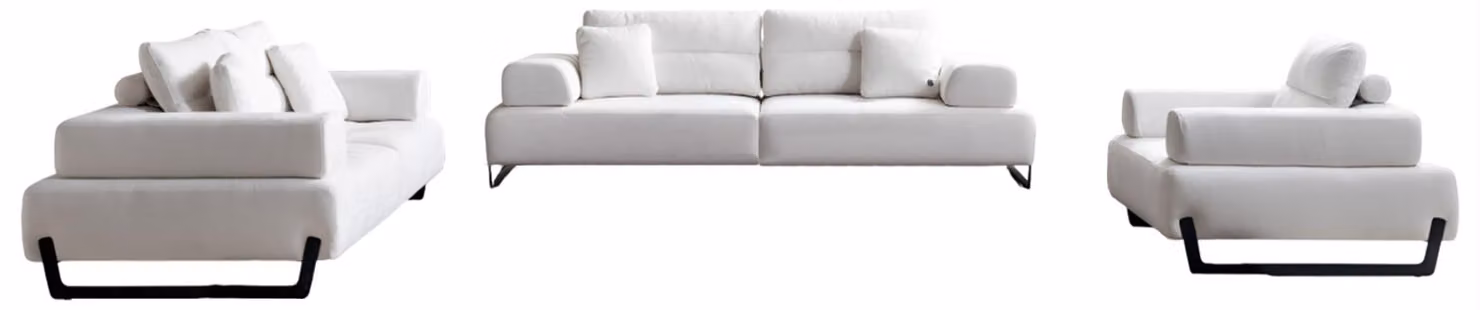 Moderne Weiße Sofagarnitur Stilvolle Polstersofas Textilsessel 3tlg