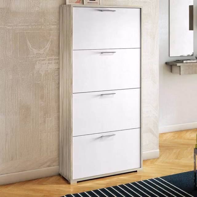 Scarpiera DMORA Bianca con scomparti basculanti per 24 paia di scarpe, L: 67 cm, P: 28 cm, H: 147 cm – 1
