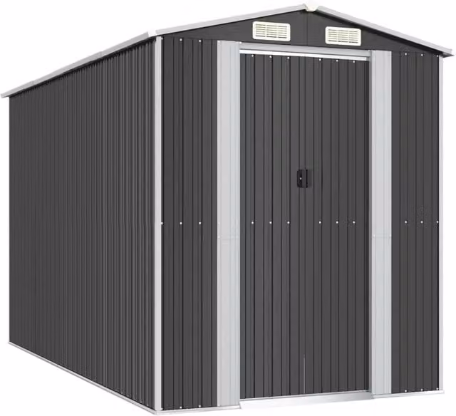 Casetta da giardino in acciaio zincato antracite con porta scorrevole e tetto a capanna L: 357 cm, P: 192 cm, H: 223 cm – 1