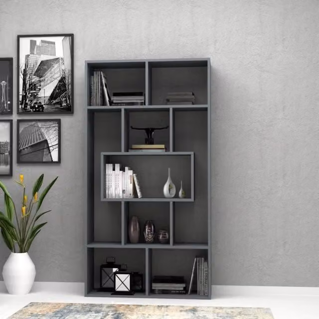 Libreria Face moderna in MDF colore grigio L: 90 cm, P: 30 cm, H: 170 cm