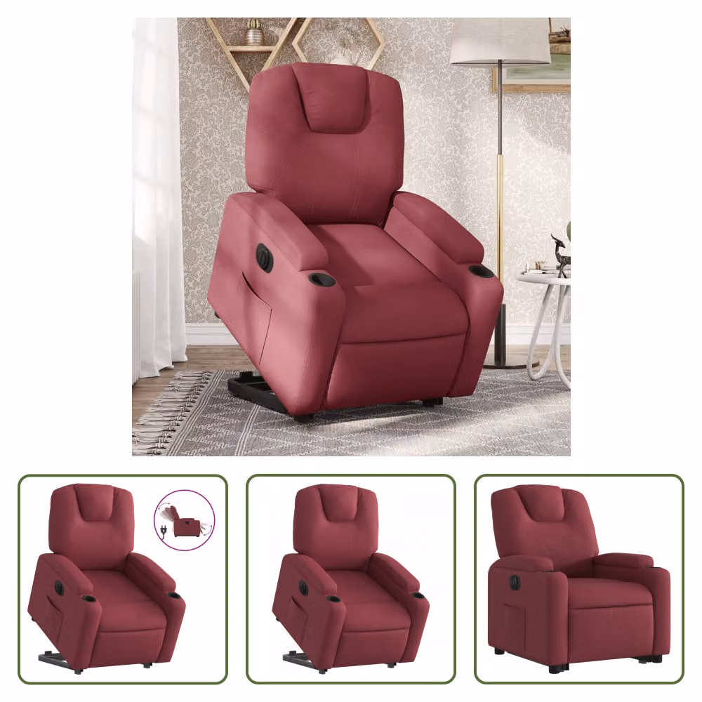 The Living Store Poltrona relax con supporto elettrico in tessuto rosso vino