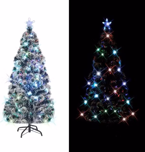 Albero di Natale in Fibra Ottica Preilluminato con LED Multicolore e Supporto in Metallo, Altezza: 210 cm