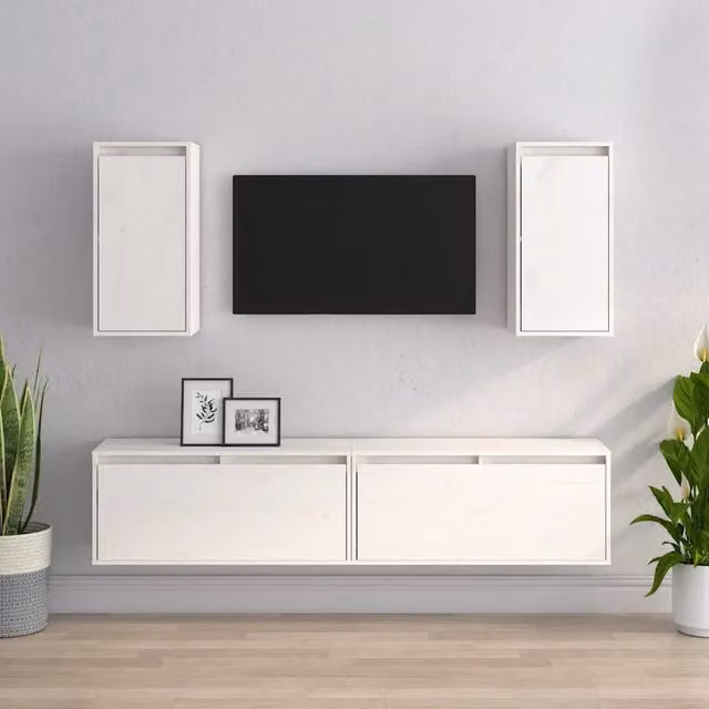 Mobili Porta TV 4 pz-Set di 4 Credenza per TV Bianchi in Legno Massello di Pino 227960