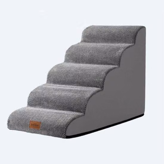 Scala per cani diritta con rivestimento impermeabile, grigio scuro, 295 x 197 x 236 mm, schiuma ad alta densità, 5 gradini