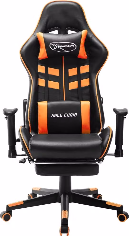 Sedia da Gaming con Poggiapiedi Nera e Arancione in Pelle finta