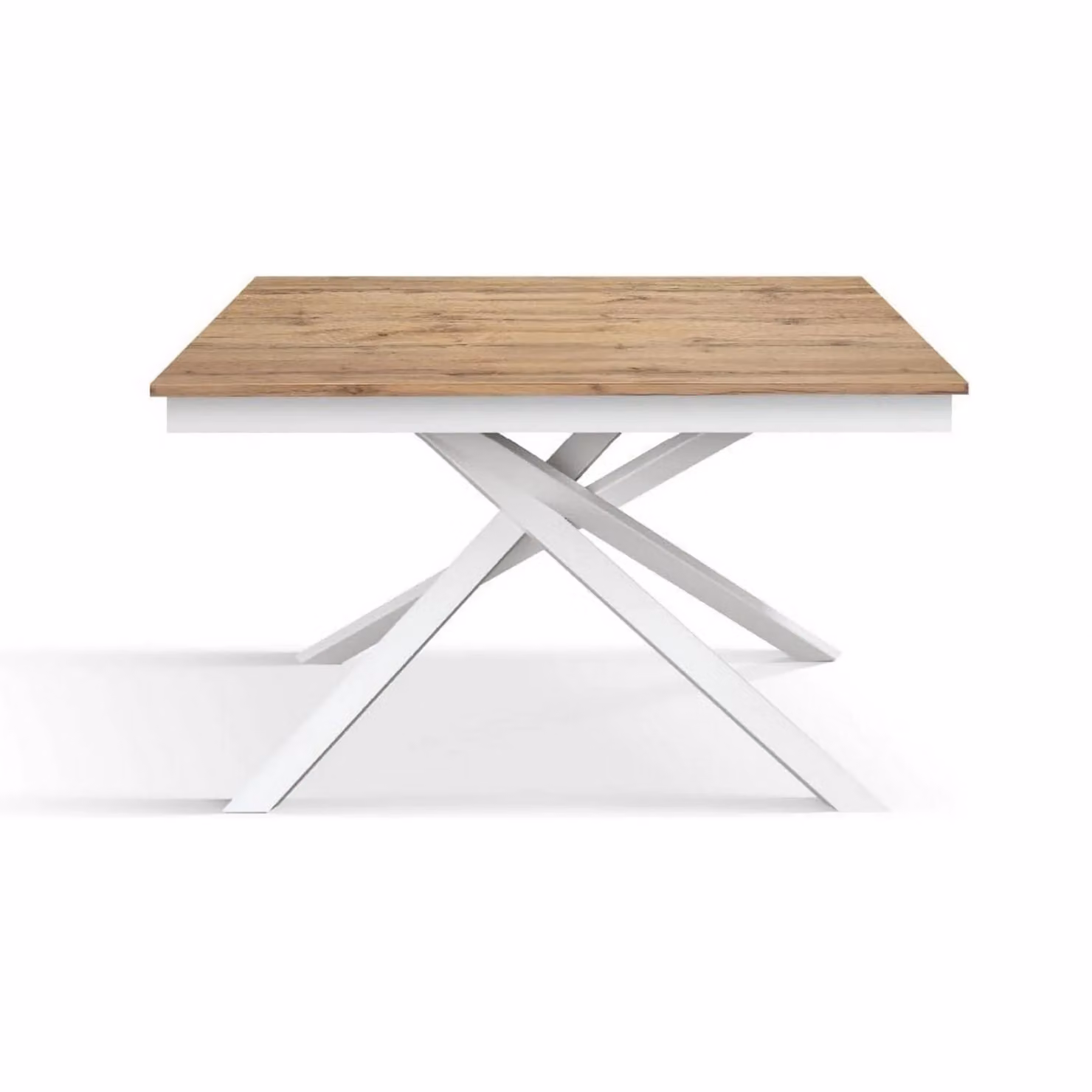 Tavolo VOLPAIA in legno, finitura rovere rustico e base in metallo verniciato bianco, allungabile 120×80 cm – 170×80 cm