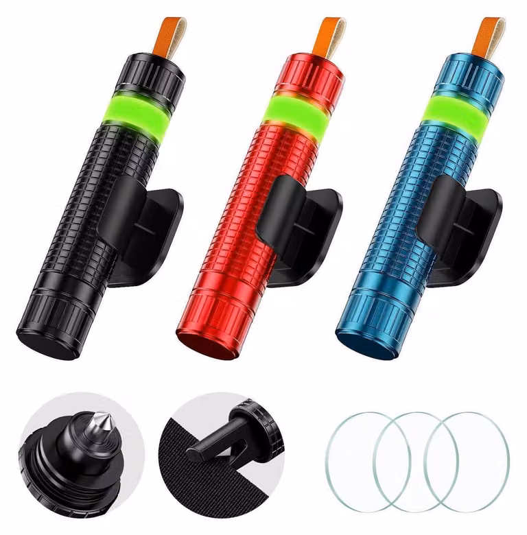 Martello di emergenza per auto 2-in-1 con taglia cinture di sicurezza, anello luminoso, antiscivolo, confezione da 3 pezzi