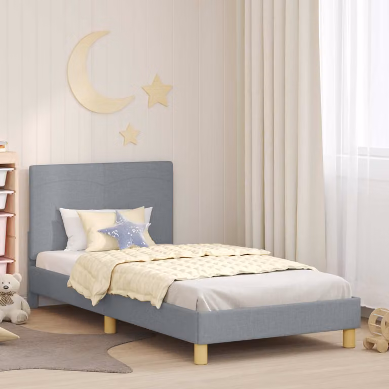vidaXL Struttura letto moderno per bambini con testata imbottita e scomparti laterali, Grigio, L 200 x P 90 x H 84 cm