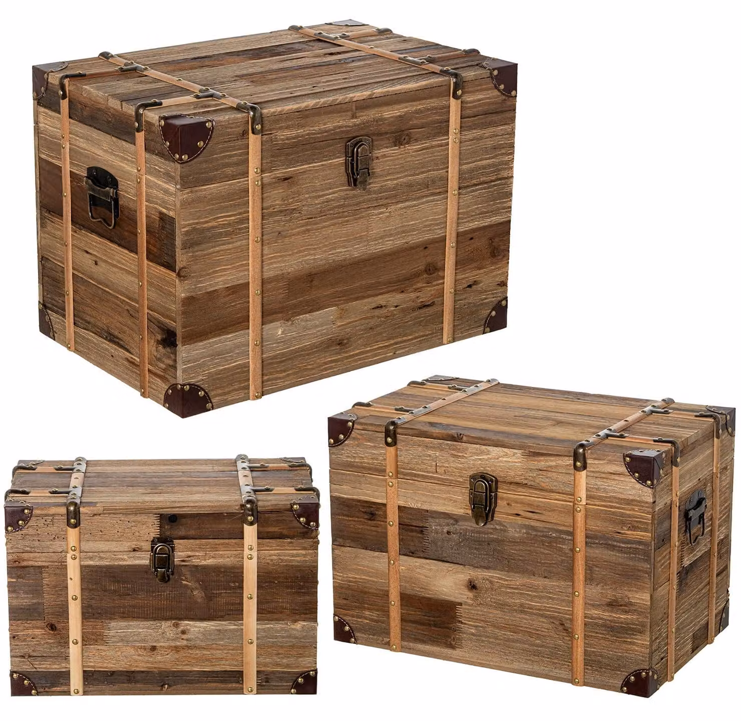 Set di 3 vasi realizzati con legno di madera riciclato, dimensioni 60x40x42 cm, tonalità naturali