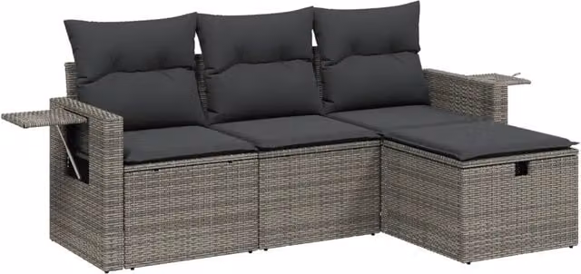 Set Divani da Giardino 4 pz | Set Salotto da Giardino con Cuscini in Polyrattan Grigio