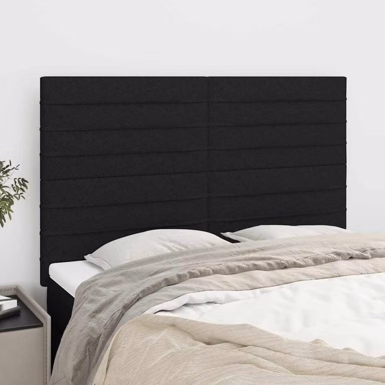 Testiera per letto vidaXL in tessuto nero con struttura in legno e pannello imbottito L: 144 cm, P: 5 cm, H: 118/128 cm