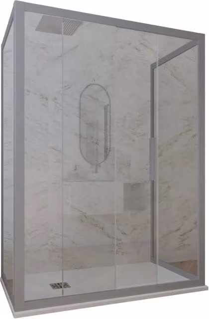 Box doccia 3 lati Deco Trio FORTE con vetro trasparente e profilo silver L: 100 cm, P: 75 cm, H: 200 cm