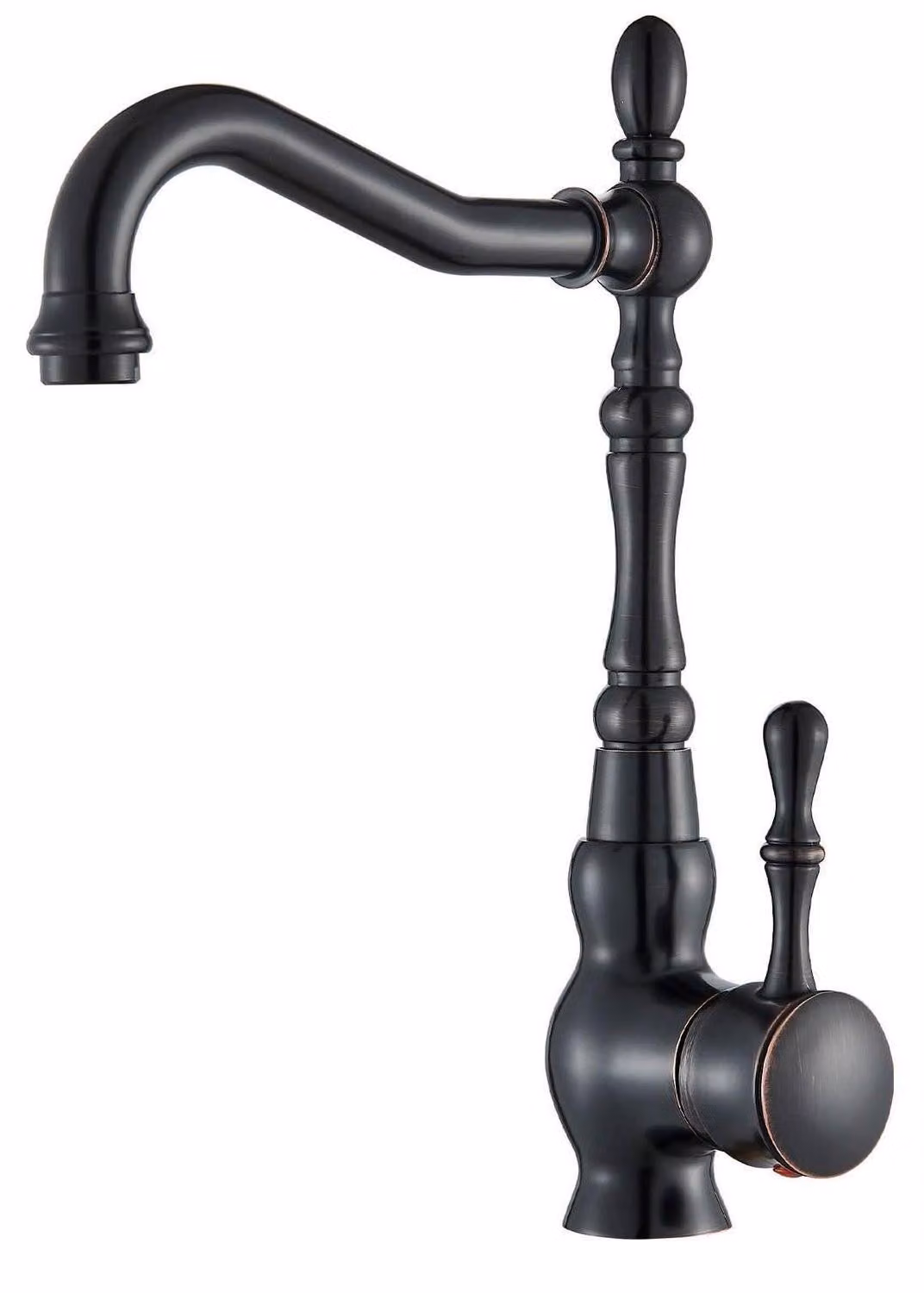 Miscelatore monocomando per lavabo, finitura nera anticata, in ottone, girevole a 360°, montaggio a foro singolo