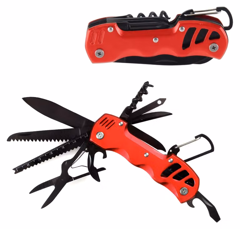 Multitool 12-in-1 - Pinza pieghevole - Utensile da tasca - Attrezzo da esterno - Acciaio inossidabile - Dimensioni compatte: 9,5 x 3,5 x 2 cm