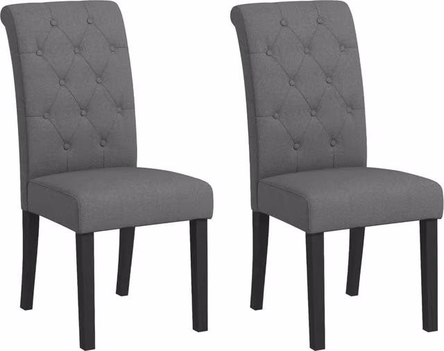 Set 2 Sedie da Pranzo ¨C Xylo ¨C Tessuto Lino Grigio Scuro, Gambe Legno, 47x61x101 cm
