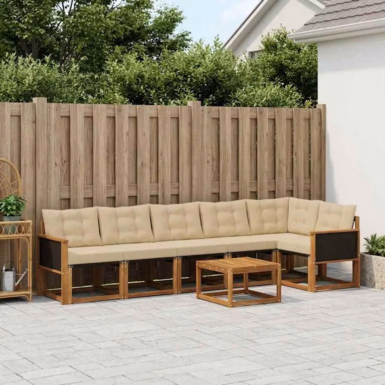 Set di divani da esterno vidaXL 7 pz in legno di acacia con cuscini beige e marrone per giardino e terrazza
