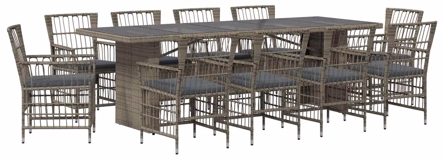 Set da esterno per 11 persone, colore grigio, realizzato in rattan sintetico