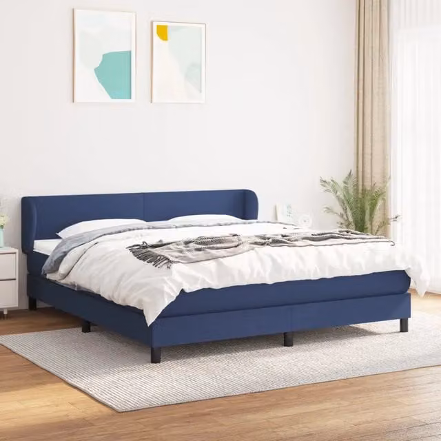 Letto Ibrido vidaXL con Giroletto a Molle e Materasso Blu e Bianco L/P: 180 x 200 cm – 1
