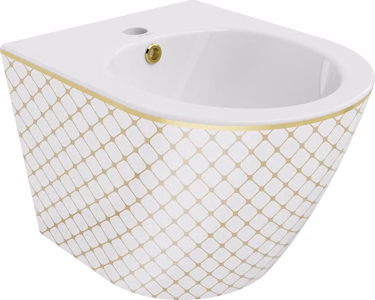 Mexen Lena bidet sospeso, bianco/oro motivo a scacchi - 35224809