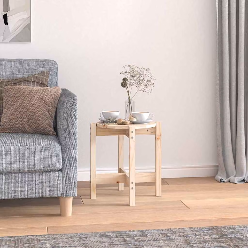 vidaXL Tavolino da Salotto Rotondo in Legno di Pino Naturale Beige L: 42,5 cm, H: 45 cm