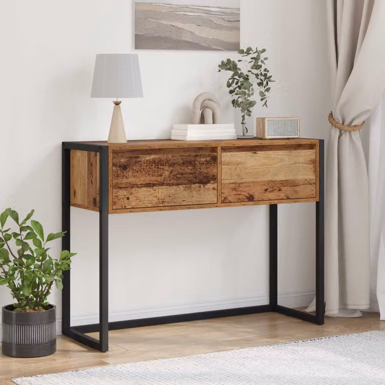 Tavolino vidaXL in stile industriale color marrone con piano in legno ingegnerizzato e struttura in metallo, L 100 x P 36 x H 75 cm