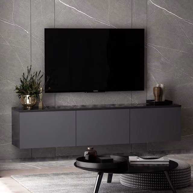 Surrigone, Mobile Porta tv 3 Vani, 160x32x35h cm Nero Antracite