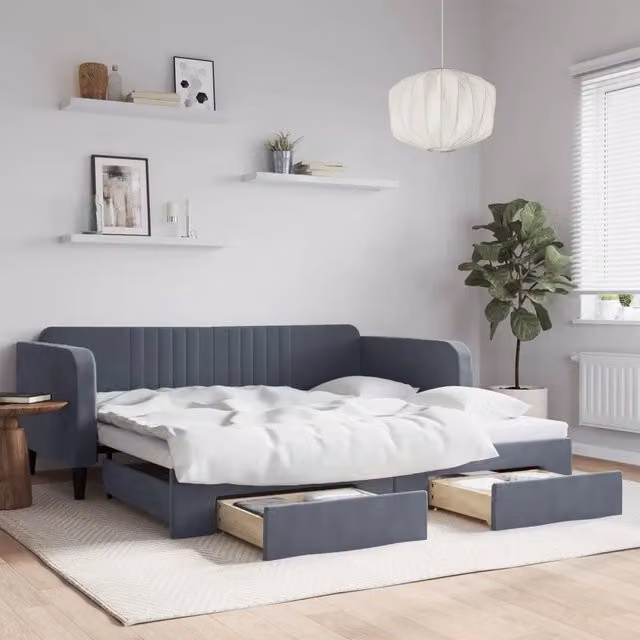 Divano Letto Estraibile con Cassetti vidaXL in Velluto Grigio L: 223 cm, P: 110 cm, H: 75 cm