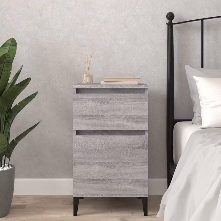 Comodino moderno vidaXL in legno e metallo grigio, sospeso a parete, L: 40 cm, P: 35 cm, H: 70 cm