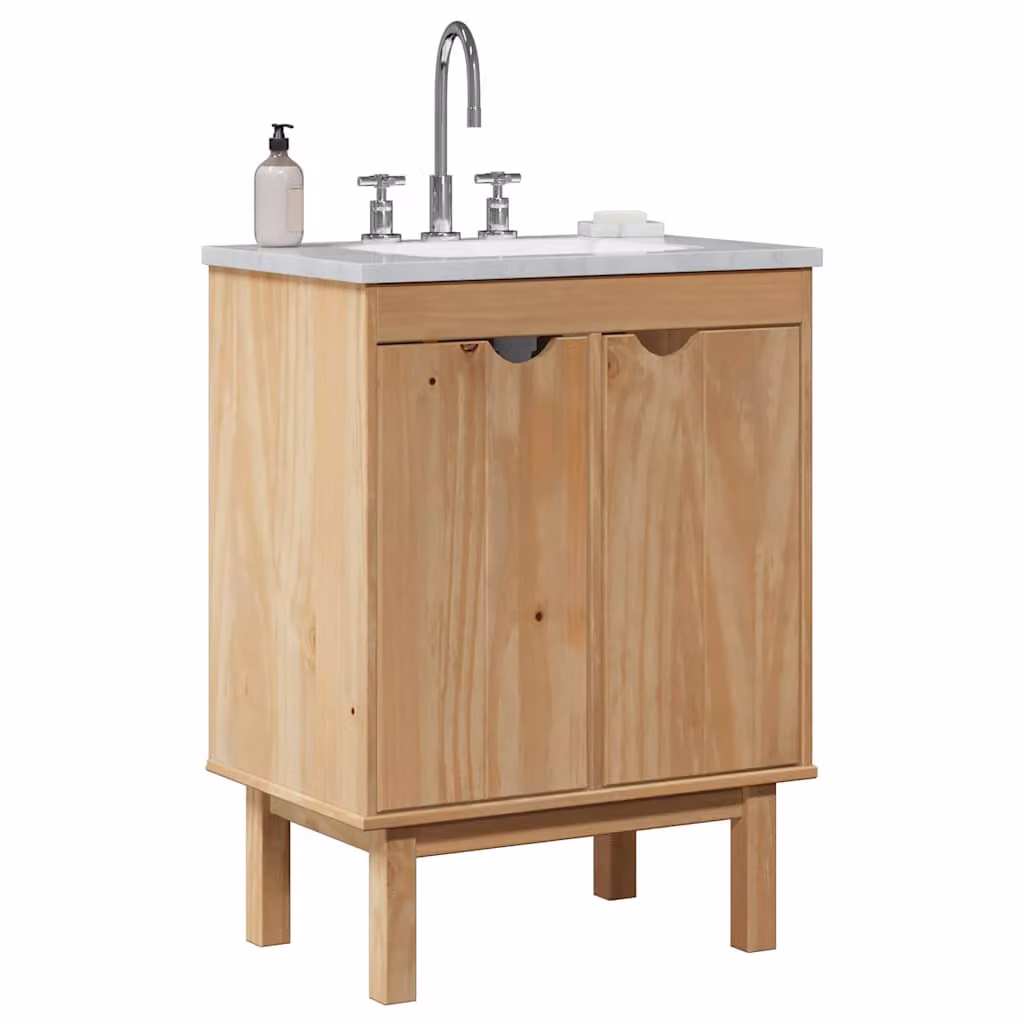 Mobile da Bagno vidaXL OTTA in Legno Massello di Pino, Marrone, L: 59 cm, P: 40 cm, H: 80 cm