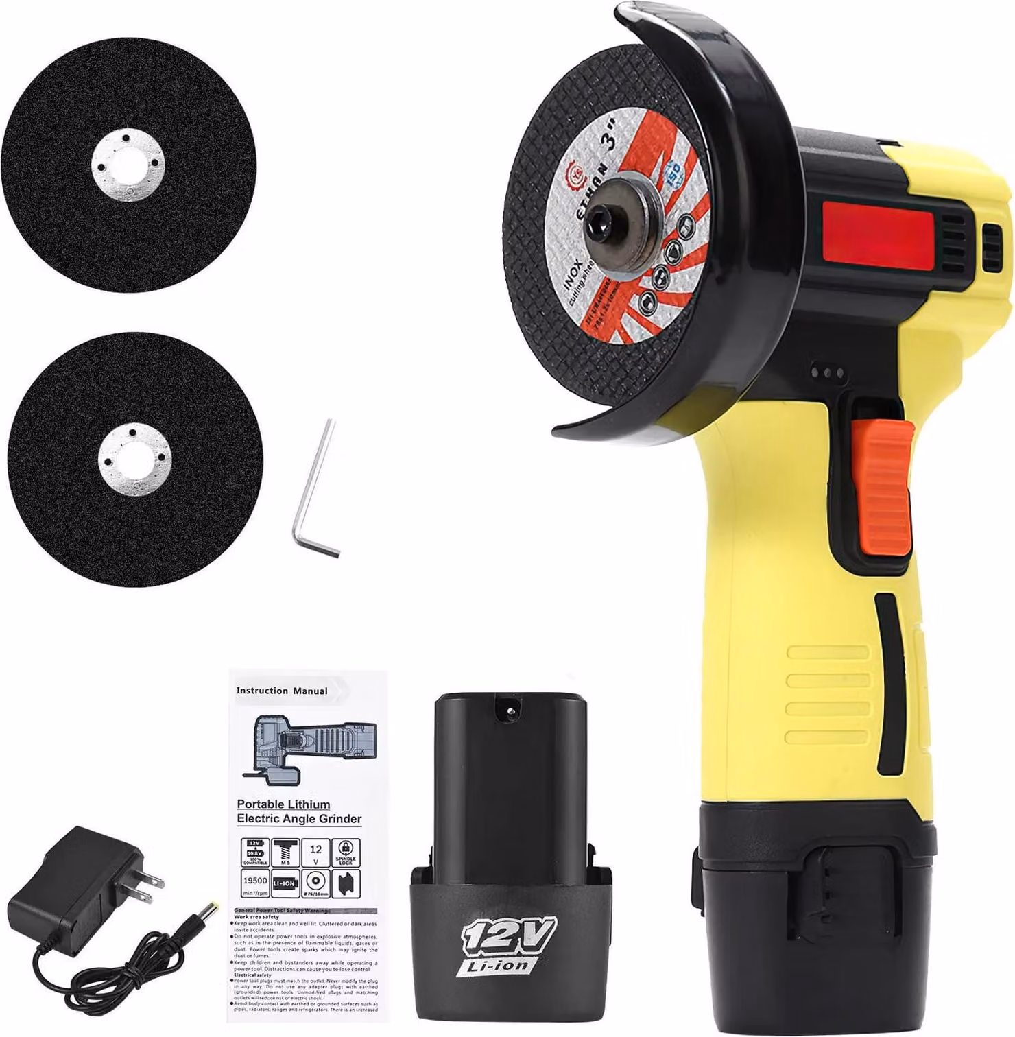 Smerigliatrice angolare, motore potente, design leggero, con 1 batteria