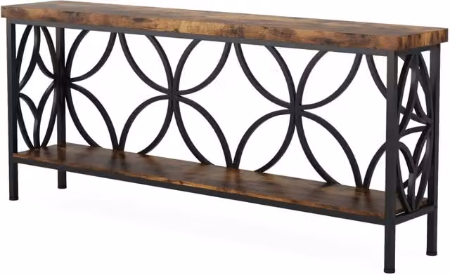 Tavolo consolle in stile industriale con doppio ripiano, tavolino da salotto e libreria aperta 160x29,5x80 cm