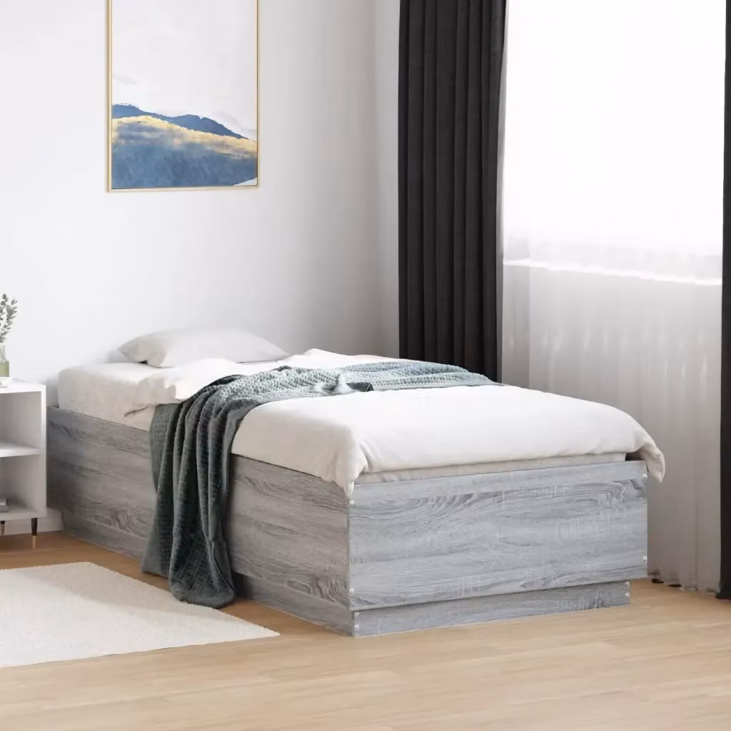 Letto singolo per adulti con giroletto e doghe in legno Rovere Sonoma L/P/H: 90 x 190 cm – 2