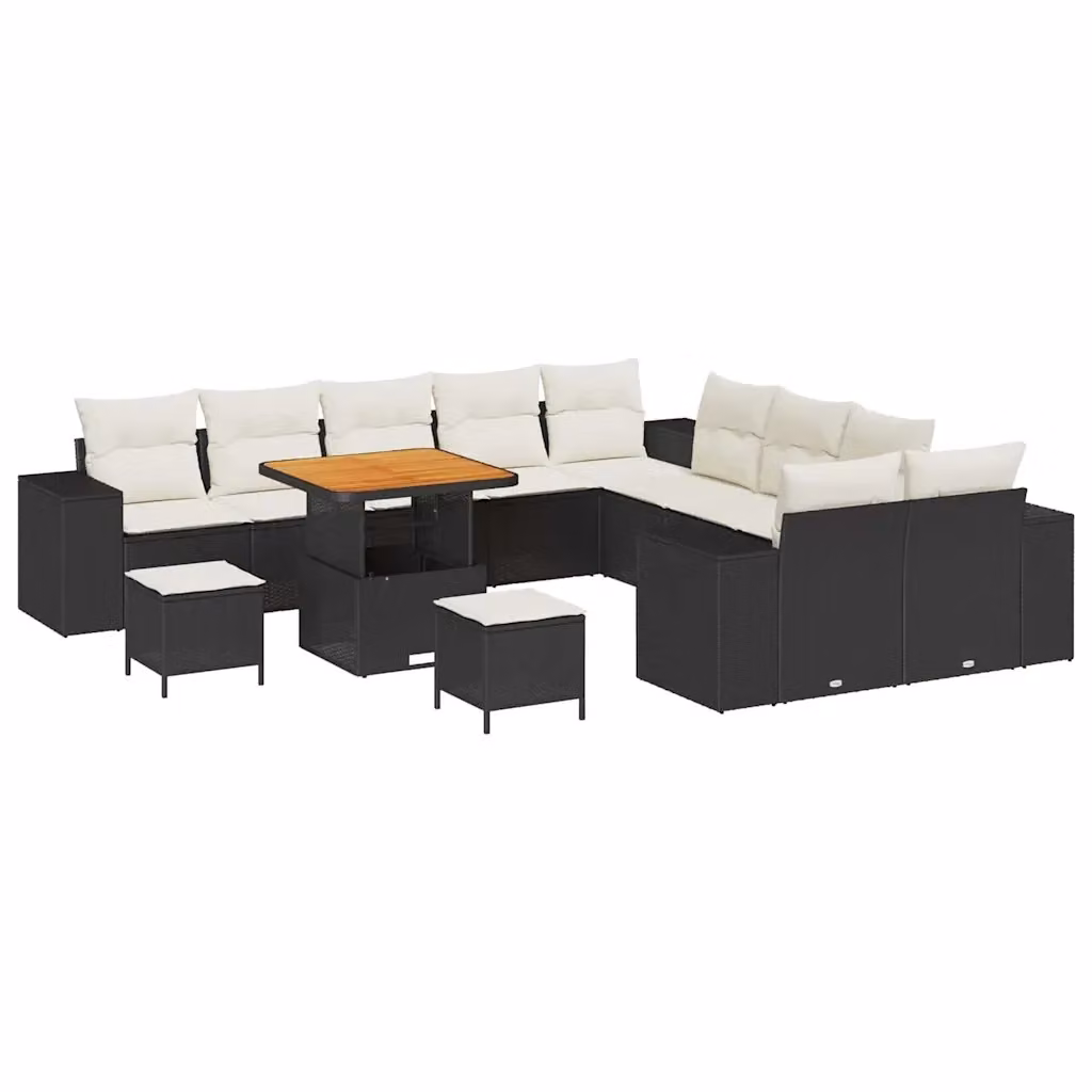 Set Divano da Giardino vidaXL 13 Pezzi con Cuscini Beige e Nero in Polyrattan e Acciaio – 2