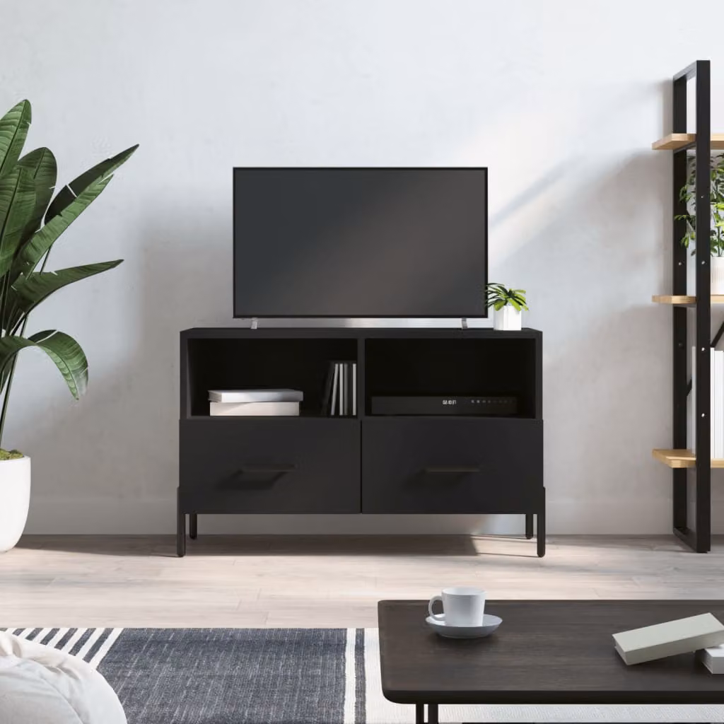 vidaXL Mobile Porta TV Moderno Nero in Legno e Metallo L: 80 cm, P: 36 cm, H: 50 cm