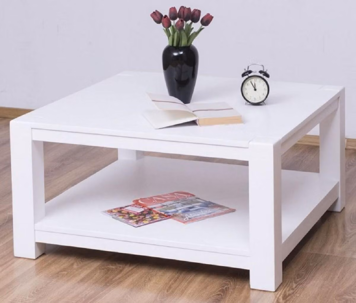 Tavolino country Casa Padrino bianco 90 x 90 x h. 45 cm - Tavolo da soggiorno in legno massello - Mobili in stile country