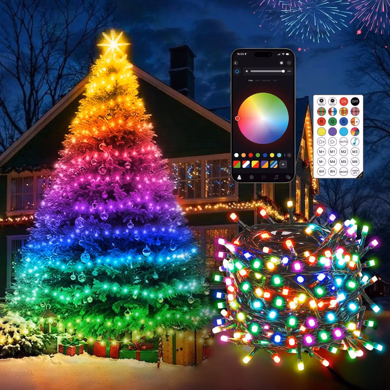 Catena luminosa LED per Natale - 30 m - 300 LED - Esterno - App e telecomando
