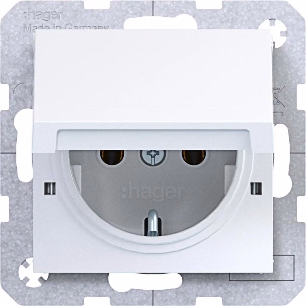 Presa Hager SCHUKO WAS1112WG con coperchio ribaltabile A.x/C.x, bianco lucido