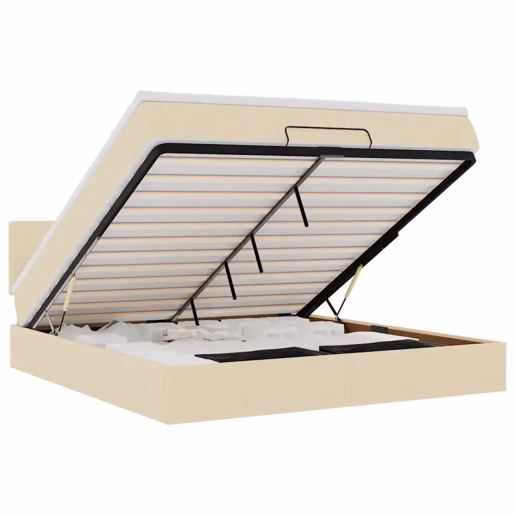 Letto con contenitore a sollevamento e materasso vidaXL in tessuto beige e bianco L: 180 cm, P: 200 cm, H: 88 cm – 2