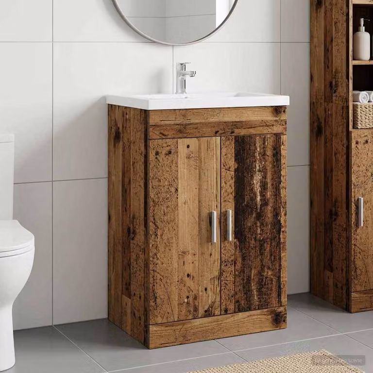 Mobiletto da bagno sottolavabo vidaXL in legno antico marrone L: 56 cm, P: 37,5 cm, H: 81 cm
