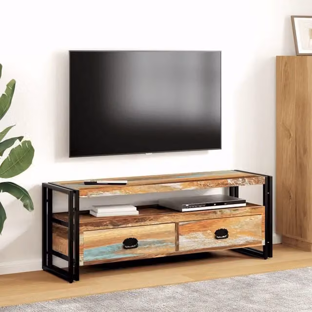 Mobile Porta TV Industrial vidaXL in Legno Massello di Recupero e Metallo, Multicolore, L: 120 cm, P: 35 cm, H: 45 cm