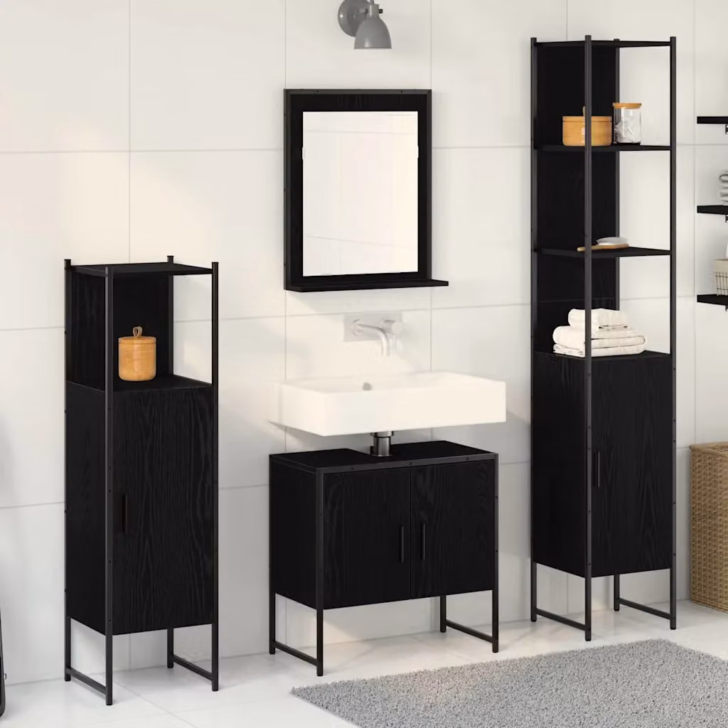 Set di mobili per il bagno moderno vidaXL in 4 pezzi nero opaco L/P/H: 33 x 33 x 185,5 cm