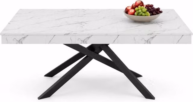 Tavolo da pranzo allungabile 140/180x80 cm in MDF bianco effetto marmo, 6-8 persone
