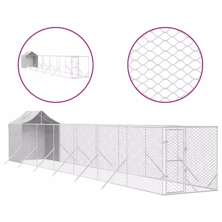 Cuccia Cani da Esterno Tetto Argento 2x14x2,5 m Acciaio Zincato