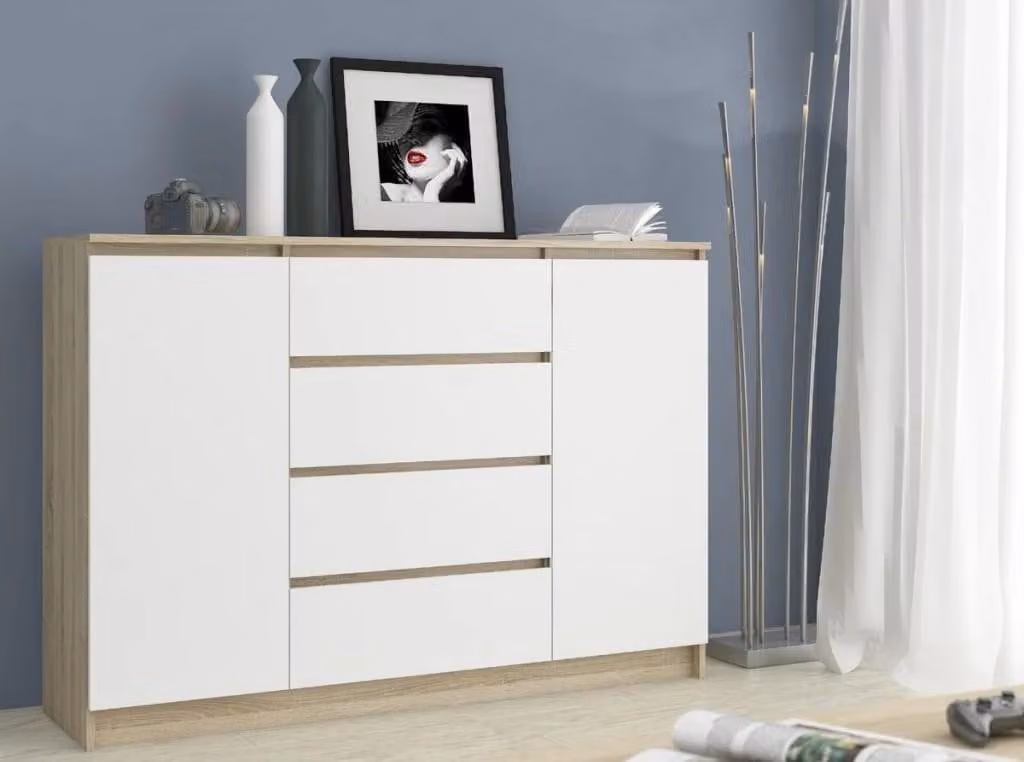 Cassettiera grande combinata SAVRILA - rovere sonoma / bianco